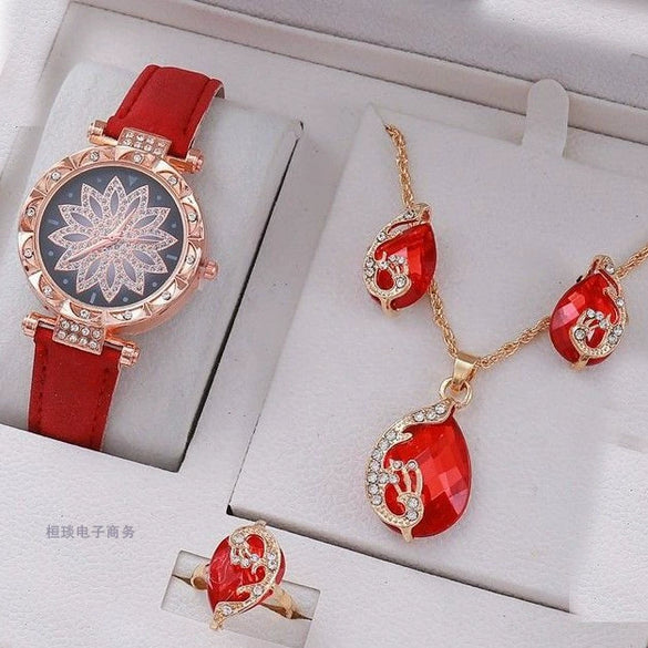 Women's Casual Sports Outdoor Watch Set Alloy Case And Strap Mineral Reinforced Glass Mirror Round Dial