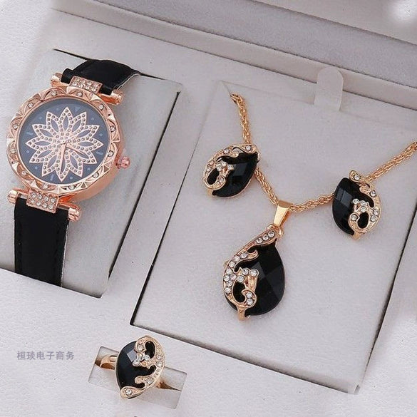 Women's Casual Sports Outdoor Watch Set Alloy Case And Strap Mineral Reinforced Glass Mirror Round Dial