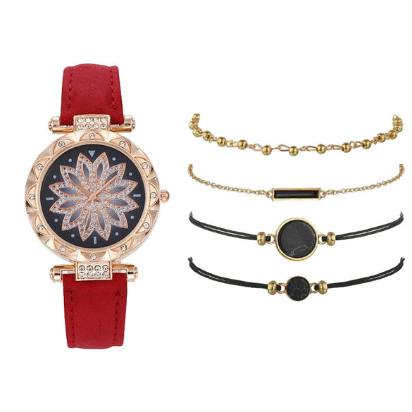 Women's Casual Sports Outdoor Watch Set Alloy Case And Strap Mineral Reinforced Glass Mirror Round Dial