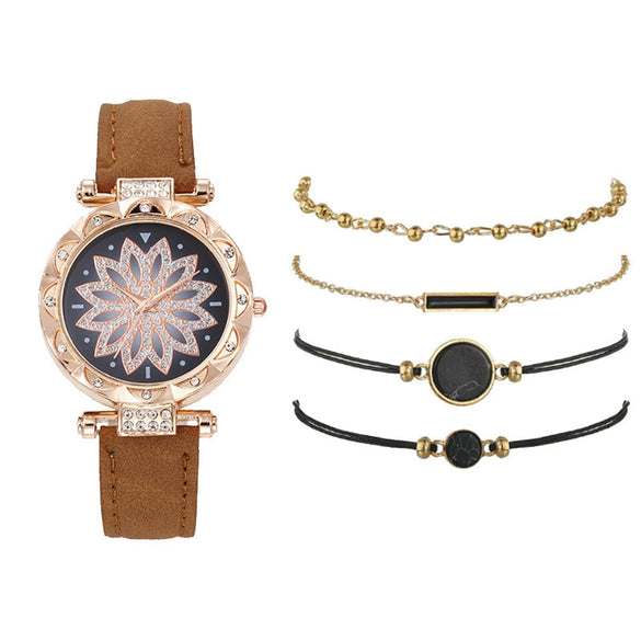 Women's Casual Sports Outdoor Watch Set Alloy Case And Strap Mineral Reinforced Glass Mirror Round Dial