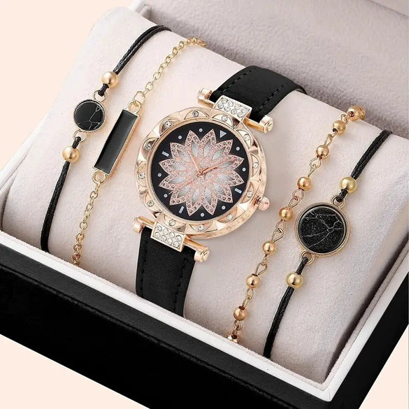 Women's Casual Sports Outdoor Watch Set Alloy Case And Strap Mineral Reinforced Glass Mirror Round Dial