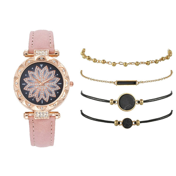 Women's Casual Sports Outdoor Watch Set Alloy Case And Strap Mineral Reinforced Glass Mirror Round Dial