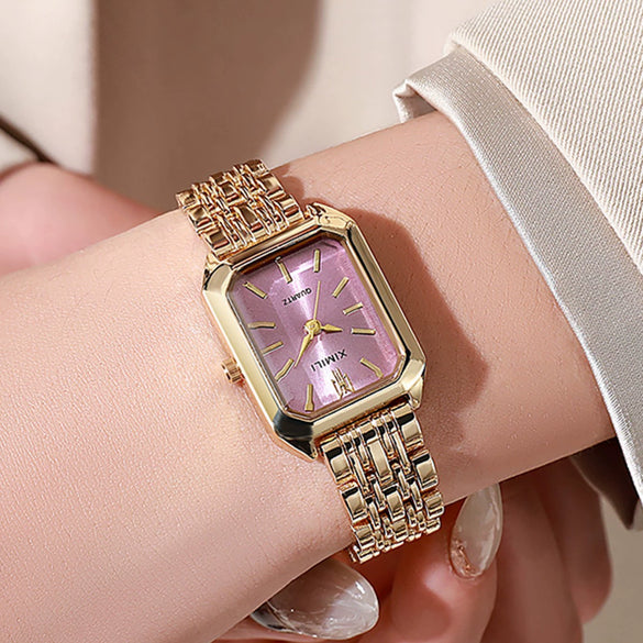 Women's Casual Square Alloy And Stainless Steel Band Fashion Quartz Watch