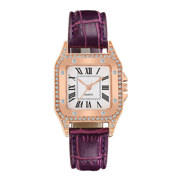 Women's Casual Square Alloy Case Imitation Leather Strap Watch