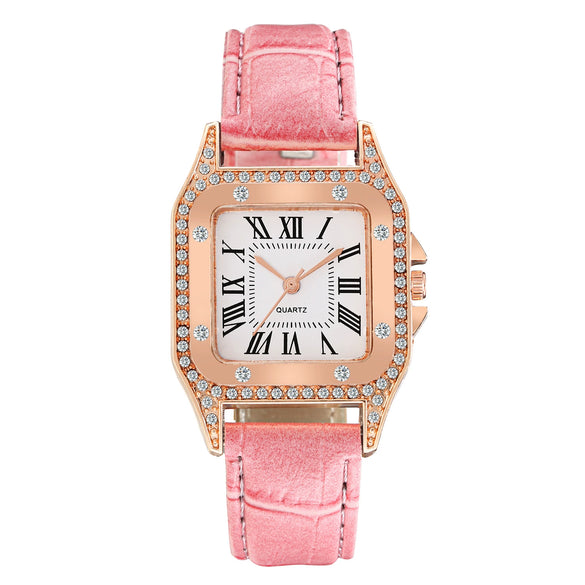 Women's Casual Square Alloy Case Imitation Leather Strap Watch