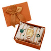 Women's Casual Square And Round Alloy Belt Emerald Quartz Watch And Diamond Flower Bracelet Set