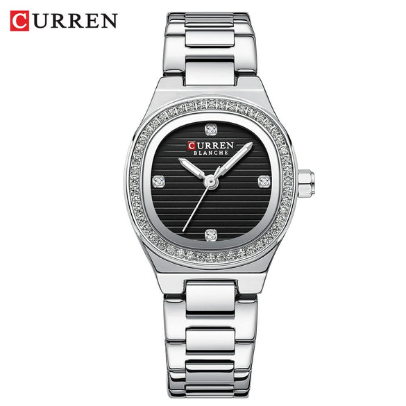 Women's Casual Square Dial Quartz Watch With Alloy Band And Rhinestones