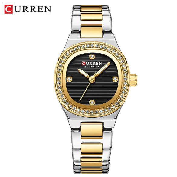 Women's Casual Square Dial Quartz Watch With Alloy Band And Rhinestones