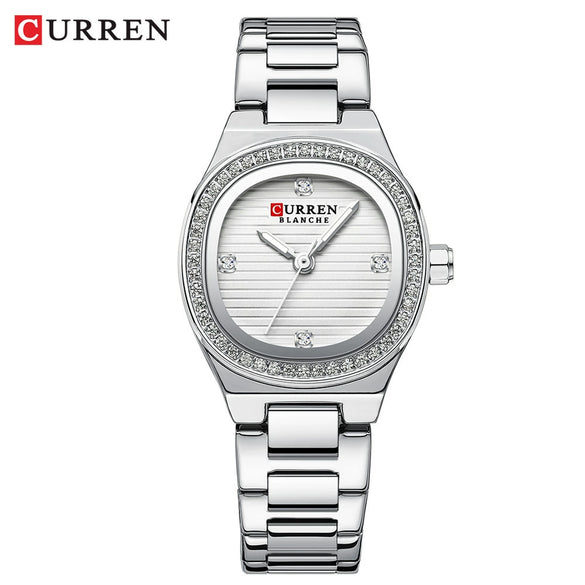 Women's Casual Square Dial Quartz Watch With Alloy Band And Rhinestones