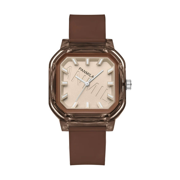 Women's Casual Square Silicone Band Alloy Case Stainless Steel Buckle Quartz Watch
