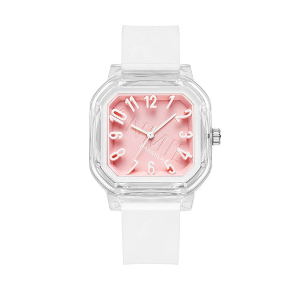 Women's Casual Square Silicone Band Alloy Case Stainless Steel Buckle Quartz Watch