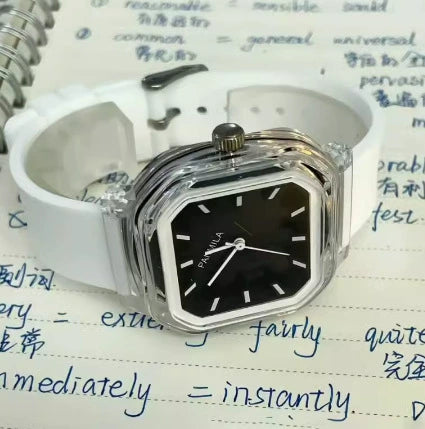 Women's Casual Square Silicone Band Alloy Case Stainless Steel Buckle Quartz Watch