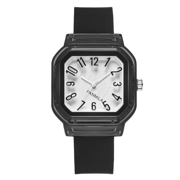 Women's Casual Square Silicone Band Alloy Case Stainless Steel Buckle Quartz Watch
