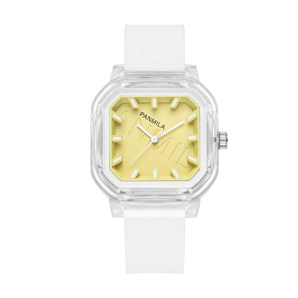 Women's Casual Square Silicone Band Alloy Case Stainless Steel Buckle Quartz Watch
