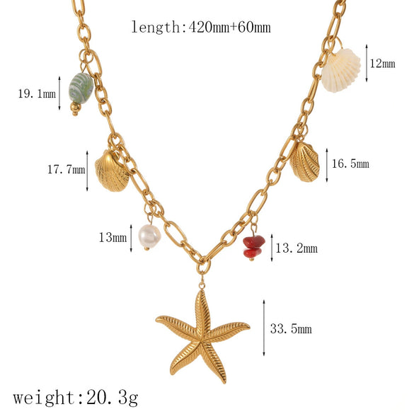 Women's Casual Stainless Steel Necklace With Marine Elements Animal Zodiac Pattern Electroplated Cross Chain