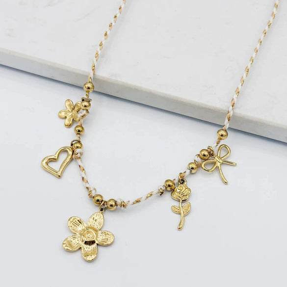 Women's Casual Style Stainless Steel Geometric Oil Dripping Heart Flower Sun Rope Clavicle Chain With Electroplating
