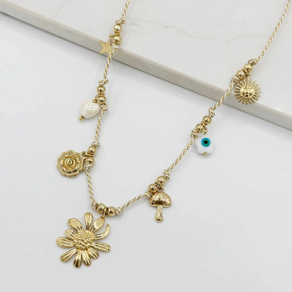Women's Casual Style Stainless Steel Geometric Oil Dripping Heart Flower Sun Rope Clavicle Chain With Electroplating