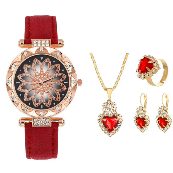 Women's Casual Watch Bracelet Suit Alloy Case Imitation Leather Strap Round Dial