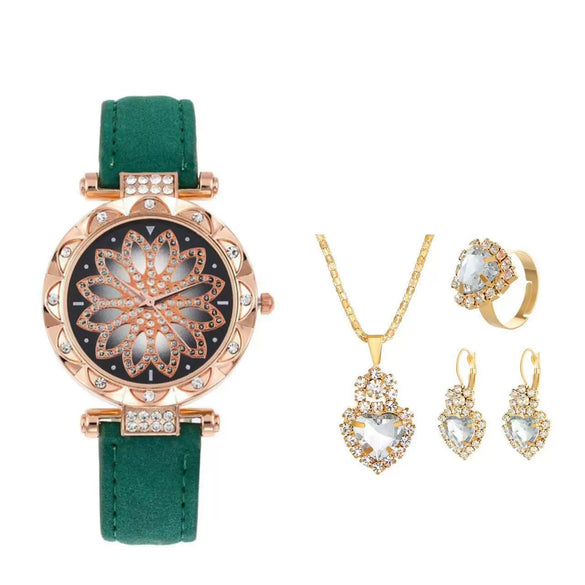 Women's Casual Watch Bracelet Suit Alloy Case Imitation Leather Strap Round Dial