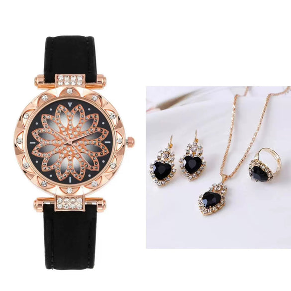 Women's Casual Watch Bracelet Suit Alloy Case Imitation Leather Strap Round Dial