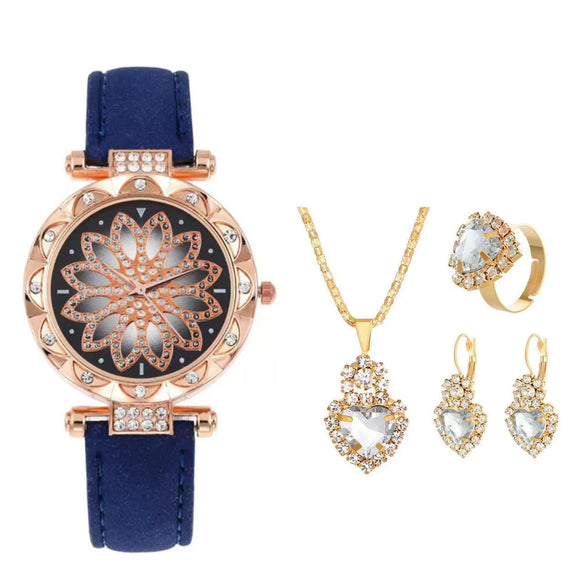 Women's Casual Watch Bracelet Suit Alloy Case Imitation Leather Strap Round Dial