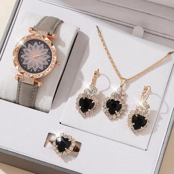 Women's Casual Watch Bracelet Suit Alloy Case Imitation Leather Strap Round Dial