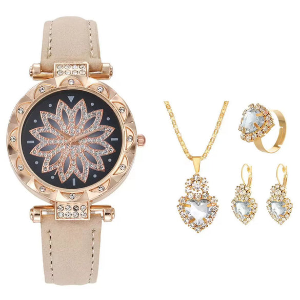 Women's Casual Watch Bracelet Suit Alloy Case Imitation Leather Strap Round Dial