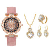 Women's Casual Watch Bracelet Suit Alloy Case Imitation Leather Strap Round Dial