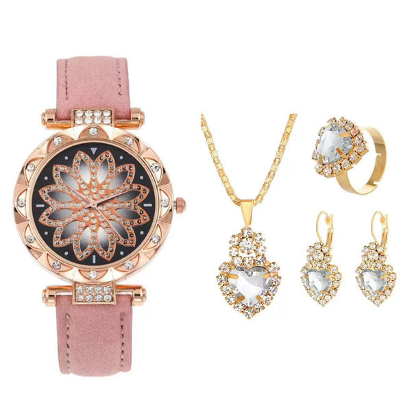 Women's Casual Watch Bracelet Suit Alloy Case Imitation Leather Strap Round Dial