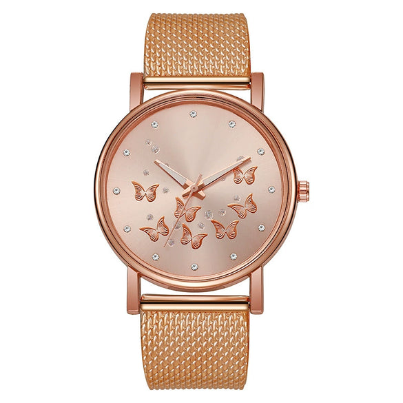 Women's Casual Watch Butterfly Design Round Dial Silicone Band Plastic Case Stainless Steel Buckle