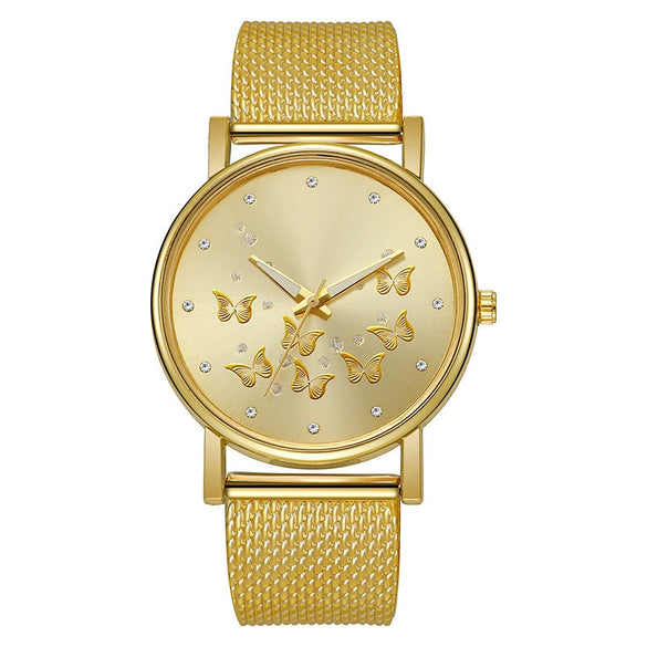 Women's Casual Watch Butterfly Design Round Dial Silicone Band Plastic Case Stainless Steel Buckle