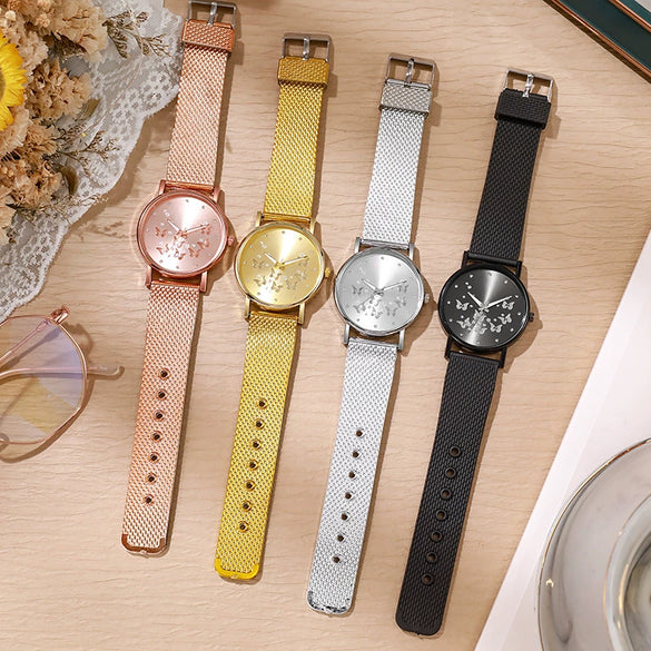 Women's Casual Watch Butterfly Design Round Dial Silicone Band Plastic Case Stainless Steel Buckle