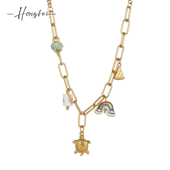 Women's Ceramic Necklace Accessories Handmade With Stainless Steel And Titanium Steel Long O Shaped Chain Electroplated With Constellation Doll Crown Heart Shape And More Patterns