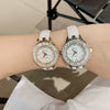 Women's Ceramic Quartz Waterproof Fashionable Round Dial Watch With Spiral Crown And Butterfly Double Snaps Clasp