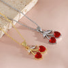 Women's Cherry Fruit Shape Copper O Word Chain Necklace Light Luxury Niche Style With Electroplating