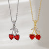 Women's Cherry Fruit Shape Copper O Word Chain Necklace Light Luxury Niche Style With Electroplating