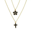 Women's Chic Alloy Cross Pendant Layered Necklace With Cherry Blossom Pattern Geometric O Chain Electroplated Fashion Jewelry