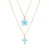 Women's Chic Alloy Cross Pendant Layered Necklace With Cherry Blossom Pattern Geometric O Chain Electroplated Fashion Jewelry