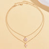 Women's Chic Alloy Cross Pendant Layered Necklace With Cherry Blossom Pattern Geometric O Chain Electroplated Fashion Jewelry