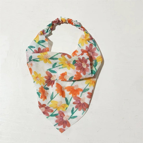 Women's Chiffon Geometric Triangle Scarf With Tie Dye Pattern And Elastic Band For Wrap Or Hair Band Use