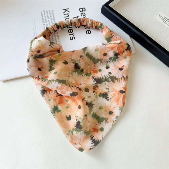 Women's Chiffon Geometric Triangle Scarf With Tie Dye Pattern And Elastic Band For Wrap Or Hair Band Use