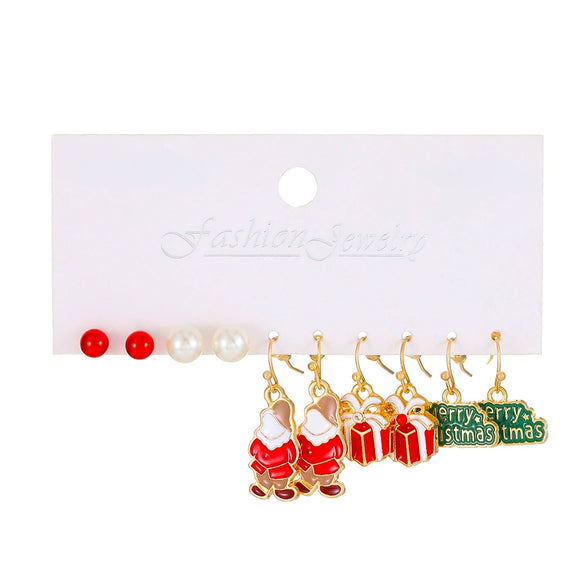 Women’s Christmas Alloy Drop Earrings Set With Santa Claus Christmas Tree Gift Box Elk And Other Festive Motifs Electroplated Design
