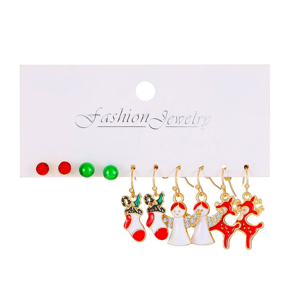 Women’s Christmas Alloy Drop Earrings Set With Santa Claus Christmas Tree Gift Box Elk And Other Festive Motifs Electroplated Design