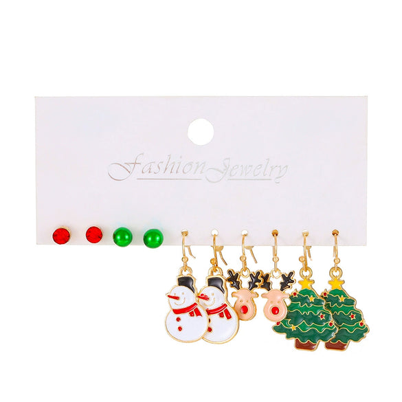 Women’s Christmas Alloy Drop Earrings Set With Santa Claus Christmas Tree Gift Box Elk And Other Festive Motifs Electroplated Design