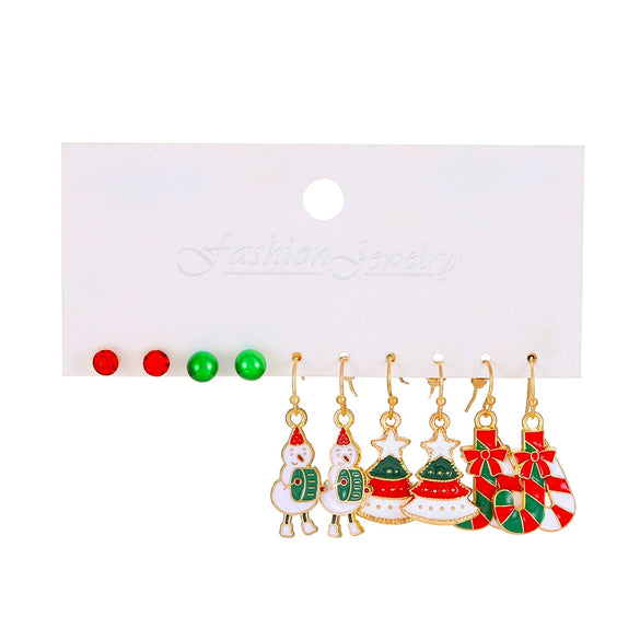 Women’s Christmas Alloy Drop Earrings Set With Santa Claus Christmas Tree Gift Box Elk And Other Festive Motifs Electroplated Design