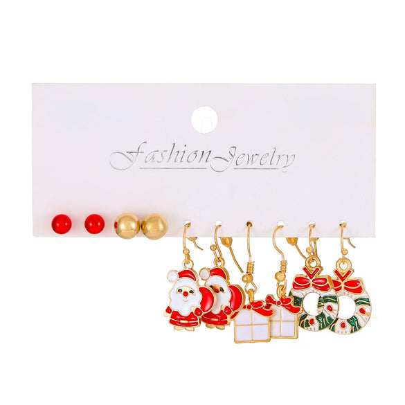 Women’s Christmas Alloy Drop Earrings Set With Santa Claus Christmas Tree Gift Box Elk And Other Festive Motifs Electroplated Design