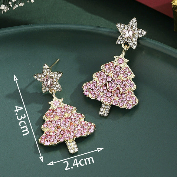 Women's Christmas Alloy Drop Earrings With Zircon Accents And Electroplated Holiday Hat Tree Elk And Gingerbread Man Designs
