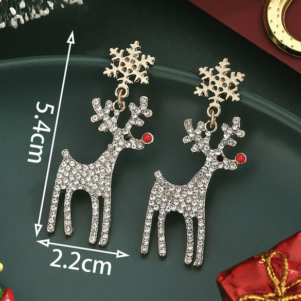 Women's Christmas Alloy Drop Earrings With Zircon Accents And Electroplated Holiday Hat Tree Elk And Gingerbread Man Designs