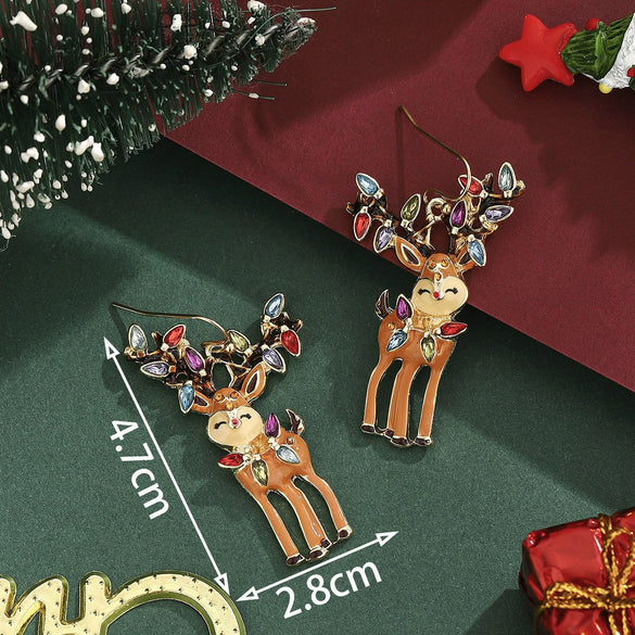 Women's Christmas Alloy Drop Earrings With Zircon Accents And Electroplated Holiday Hat Tree Elk And Gingerbread Man Designs