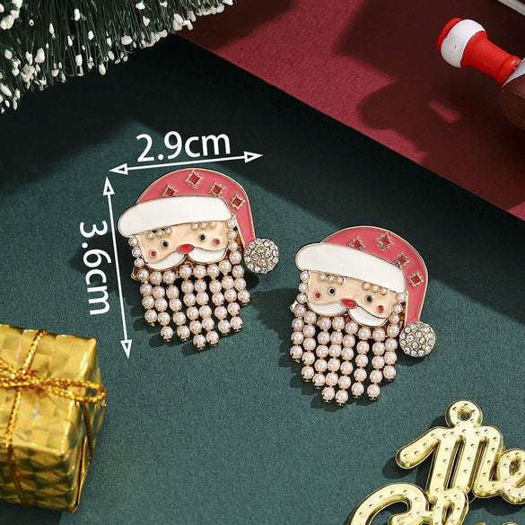 Women's Christmas Alloy Drop Earrings With Zircon Accents And Electroplated Holiday Hat Tree Elk And Gingerbread Man Designs